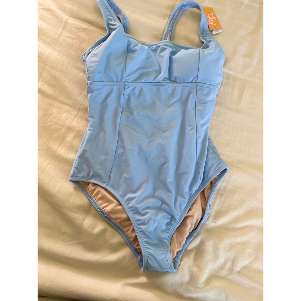 Kona Sol XL Blue One Piece Swimsuit High Coverage Lace‎ Up Back NWT